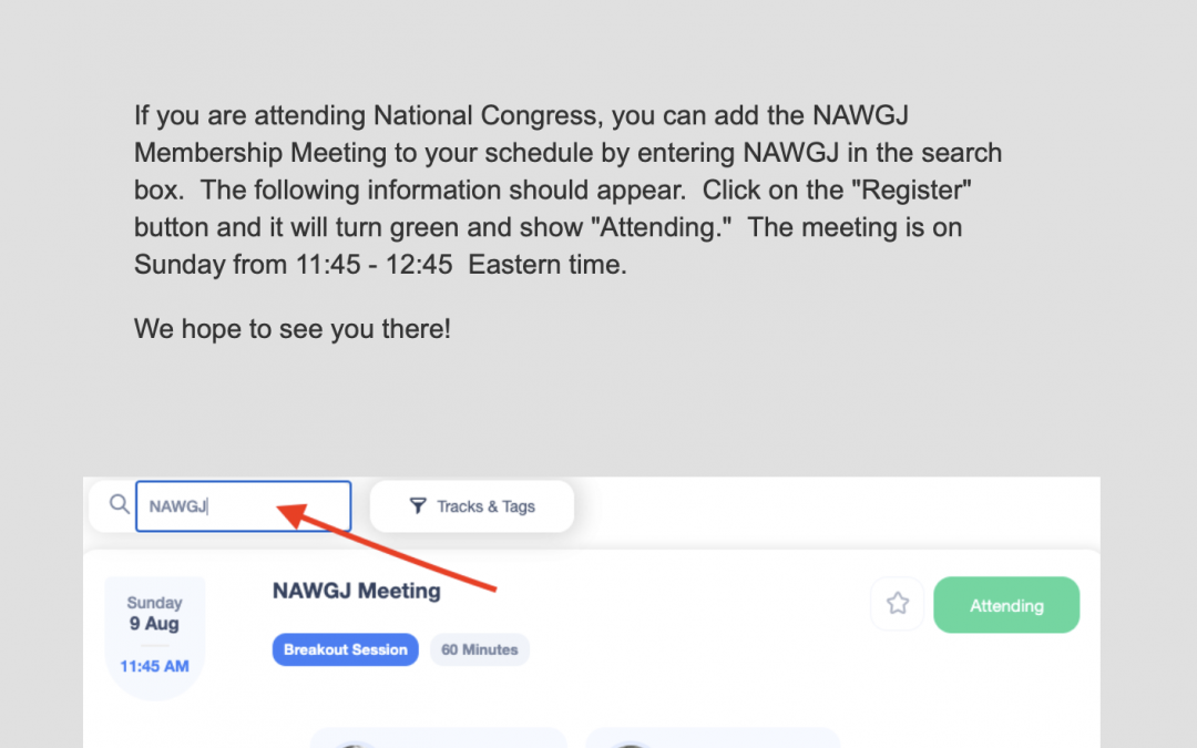 Add NAWGJ Membership Meeting to Your Congress Schedule